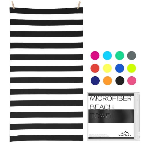 Your Choice Microfiber Beach Towel, Sand-Free Quick Dry Travel Towel, Oversized Compact Lightweight Recycled Towel for Pool Camping(67"x35"/60"x30") - color: Z-black Stripes, size: Large(60x30")