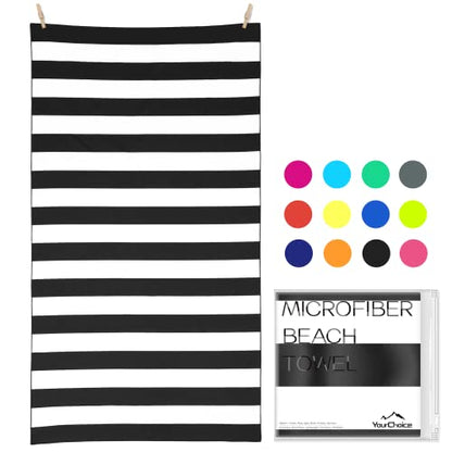 Your Choice Microfiber Beach Towel, Sand-Free Quick Dry Travel Towel, Oversized Compact Lightweight Recycled Towel for Pool Camping(67"x35"/60"x30") - color: Z-black Stripes, size: Large(60x30")