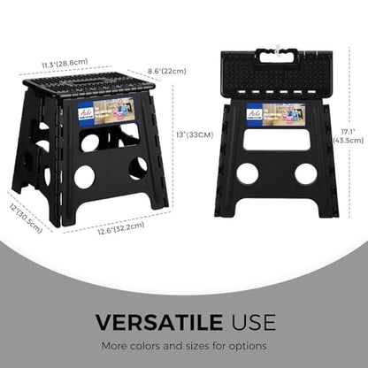 ACKO Folding Step Stool 13 inch Height Premium Heavy Duty Foldable Step Stools for Adults and Kids, Kitchen Plastic Small Collapsible Stepping Stool Hold Up to 300 LB Dot Black (1 Pack) - color: Dot Black, size: 13 Inch