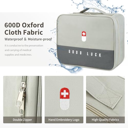 First Aid Bag Empty, Multifunction Emergency Medicine Storage Bag for Outdoor Camping Hiking Travel Emergency (Light Grey)