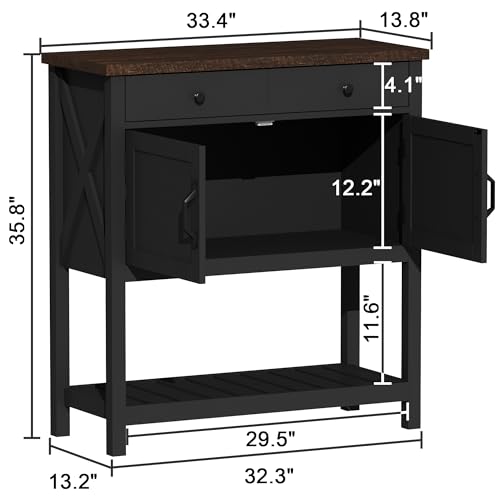 ChooChoo Farmhouse Console Table, Entryway Table with Storage Shelf, Coffee Bar Cabinet, Narrow Buffet Sideboard for Kitchen, Hallway, Living Room, Black - color: Black