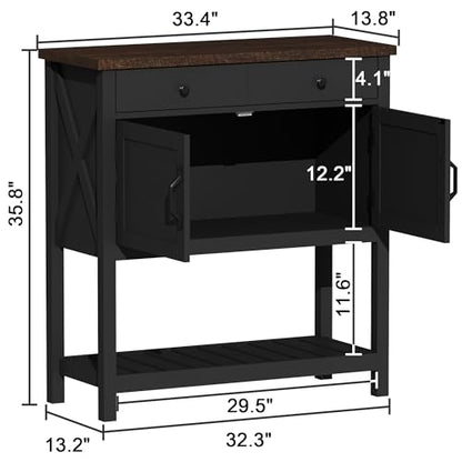 ChooChoo Farmhouse Console Table, Entryway Table with Storage Shelf, Coffee Bar Cabinet, Narrow Buffet Sideboard for Kitchen, Hallway, Living Room, Black - color: Black