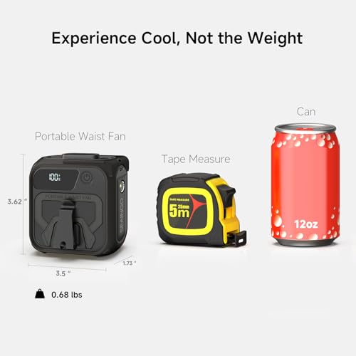 SEAINGO Portable Waist Fan Rechargeable – 10000mAh, 42 ft/s Max, 5 Speeds 16000RPM, Personal Cooling Wearable Clip Body Belt Shirt Fans, Hanging Neck Fan with Light - color: Pure Black