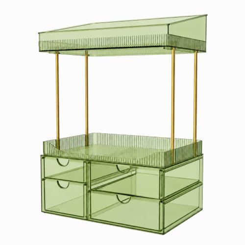 SNSLXH 4 Drawers Makeup Organizer - 4 Tier Makeup Storage, Cosmetics Organiser, Ideal for Cosmetic, 4 Dividers with Drawers for Countertop, Bathroom, Office Supplies, Dresser Transparent Green - color: Green