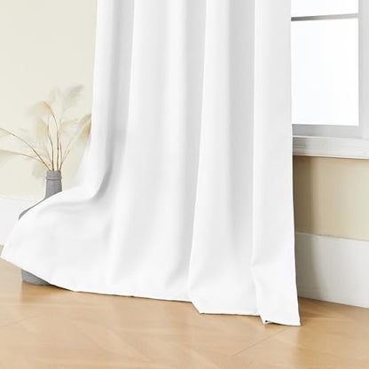 SHINELAND 72 Inch White Curtains, Back Tab Thermal Insulated Drapes for Living Room Bedroom - color: Pure White, size: 52"W x 72"L (Pack of 2)