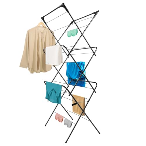 Foldable Clothes Drying Rack | Portable Collapsible Laundry Drying Rack | Use for Indoor & Outdoor | Space Saving | Black 54"x24"x17" | Easy to Assemble