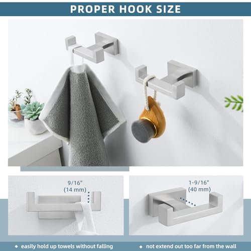 Angle Simple Bathroom Double Hook 2 PCS, SUS304 Stainless Steel Hand Towel Holder, Bath Towel Hanger, Modern Robe Hook for Wall, Brushed Nickel - color: Brushed Nickel, size: 2 Pack