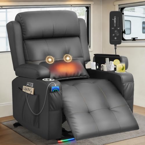 Power RV Recliner Chair with Heat Massage for Camper Home Theater, Dark Gray - color: Dark Gray, size: Power Recliner Chair
