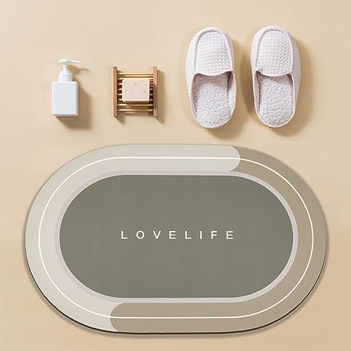 Rubber Bath mats Quick-Drying Non-Slip Bathroom mat Super Absorbent Bath mat Instant Dry Bath mat, Bathroom Rug in Front of The Kitchen Sink, Shower Room, Bathtub, Oval(Beige+17x59in) - color: Beige, size: 17x59in