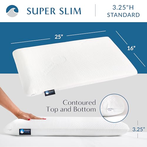 Bluewave Bedding Super Slim Gel Memory Foam Pillow for Stomach and Back Sleepers - Thin, Flat Design for Cervical Neck Alignment and Deeper Sleep (3.25-Inches Height, Standard Size) - style: 3.25"H Super Slim (Standard)