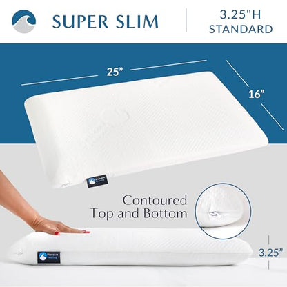 Bluewave Bedding Super Slim Gel Memory Foam Pillow for Stomach and Back Sleepers - Thin, Flat Design for Cervical Neck Alignment and Deeper Sleep (3.25-Inches Height, Standard Size) - style: 3.25"H Super Slim (Standard)