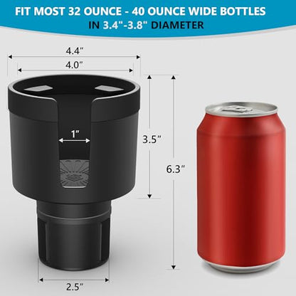 Seven Sparta 2 Pack Car Cup Holder Expander with Offset Adjustable Base, Compatible with Hydro Flasks 32/40 Ounce, Compatible with Yeti Ramblers 20/26/30 Ounce, Other Bottles in 3.4"-3.8" (Black) - color: Black, size: Medium*2