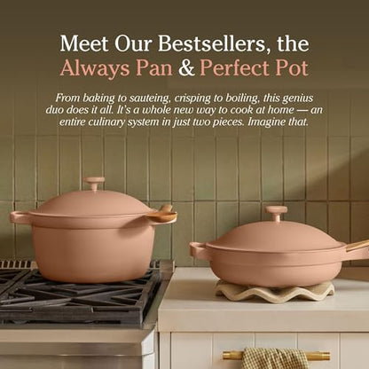 Our Place Cookware Duo | 7-Piece Ceramic Cookware Set with 10.5" Always Pan 2.0, 5.5 Qt Perfect Pot & Strainer Basket | Induction & Oven Safe up to 450°F | Nonstick, Non-Toxic Cookware | Blue Salt - color: Blue Salt, size: Standard