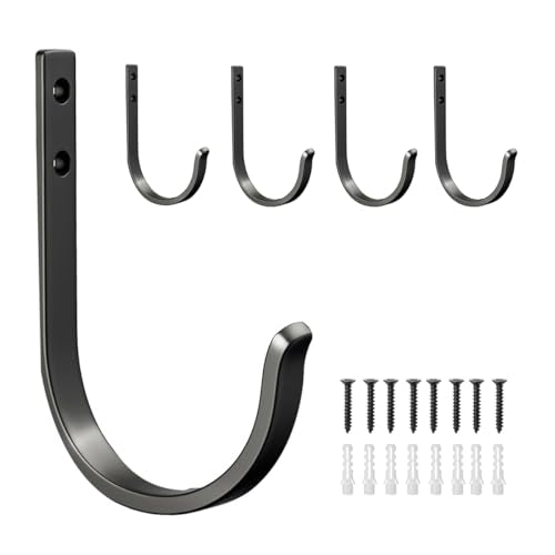 4 Pack Wall Hooks，Metal Hooks Hold up to 22 LB，Hooks Wall Mount for Hanging Towel/Coat/Bag/Keys/Cups，Ideal for Bathroom，Outdoor，Closet，Kitchen, Garage, Black - color: Black