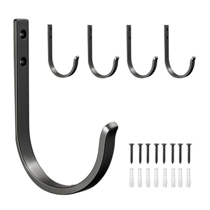 4 Pack Wall Hooks，Metal Hooks Hold up to 22 LB，Hooks Wall Mount for Hanging Towel/Coat/Bag/Keys/Cups，Ideal for Bathroom，Outdoor，Closet，Kitchen, Garage, Black - color: Black
