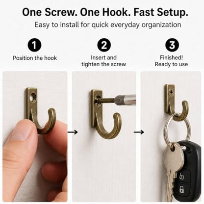 58 Pieces Wall Mounted Hook, Steel Small Coat Hooks, Bronze Single Hanger for Jewelry, Key, Hat, Kitchen Towel Little Hook with Black Screws for Farmhouse Retro Crafting Projects - color: 0.87"×0.59", Bronze