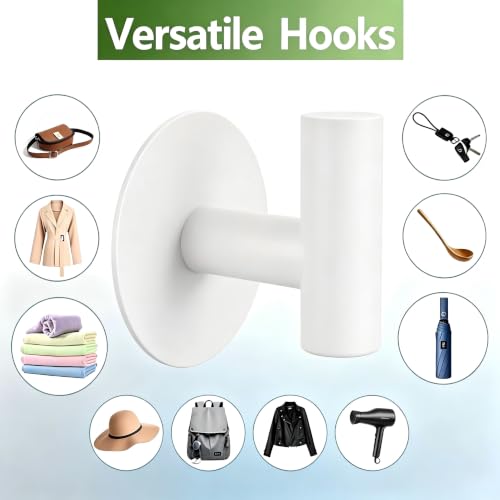 Heavy Duty Towel Hooks, Stainless Steel White Adhesive Hooks for Coat, Bags, Towels, Robes, Hats, Aprons – No Drill Bathroom, Kitchen, Hotel Wall Hooks (4 Pack) - color: White, size: Adhesive "T" Shape- 4 Pack