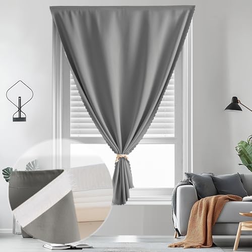 Adhesive Curtain - No Drilling, No Rod, Easy to Install Blackout Curtains for Window Blinds,Bedroom(Grey 35 * 71in-1P) - color: Grey, size: 35"W x 71"L (Pack of 1)