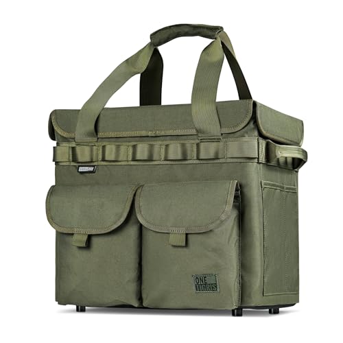 ONETIGRIS Camping Storage Bag with Lid, 25L Collapsible Tactical Tote Bag for Outdoor Camping Travel Picnic Garage Trunk Organizer - color: Ranger Green