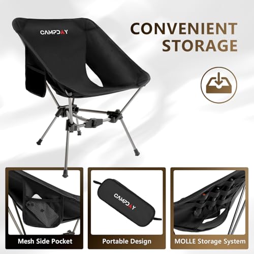 Camping Chair Backpacking Portable Hiking Ultralight Small Lightweight Folding Chair for Outdoor Camp Beach Picnic Concert, Supports 330lbs (Black,1PCS)