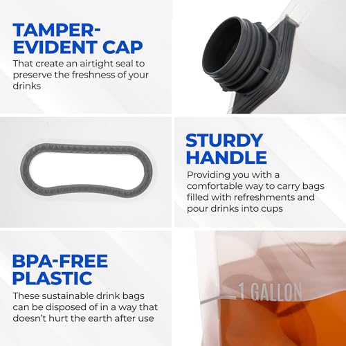 Collapsible Water Container Bottle 1 Gallon Jug – 4 Pack Water Bag Drink Pouches – Portable Empty Gallon Jugs Containers with Lids Caps - Plastic Water Tote Travel Camping & Hiking Hydration Canteens