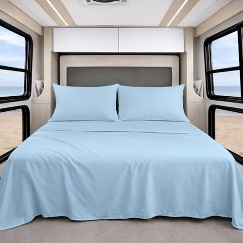 Shreem Linen Luxury 4 Piece Microfiber RV Sheet Set, Deep Pocket Fits Up to 10 inch, Soft, Wrinkle-Resistant, Camper, Travel Trailer Bedding, 3/4 Full Bunk 48x75, Light Blue - color: Light Blue, size: 3/4 Full Bunk - 48x75