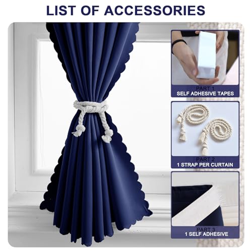 Self Adhesive Curtains - No Drilling, No Rod, Easy to Install Blackout Curtains for Window Blinds,Bedroom(Navy Blue 35 * 59in-1P) - color: Navy Blue, size: 35"W x 59"L (Pack of 1)