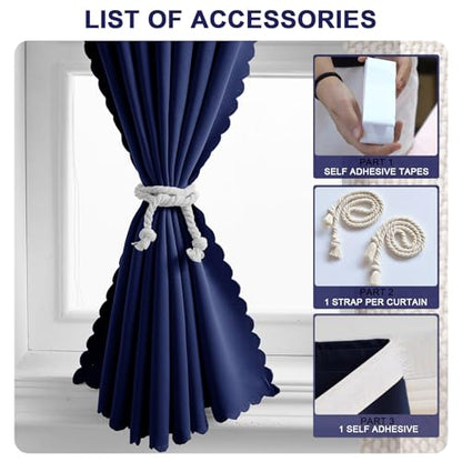 Self Adhesive Curtains - No Drilling, No Rod, Easy to Install Blackout Curtains for Window Blinds,Bedroom(Navy Blue 35 * 59in-1P) - color: Navy Blue, size: 35"W x 59"L (Pack of 1)