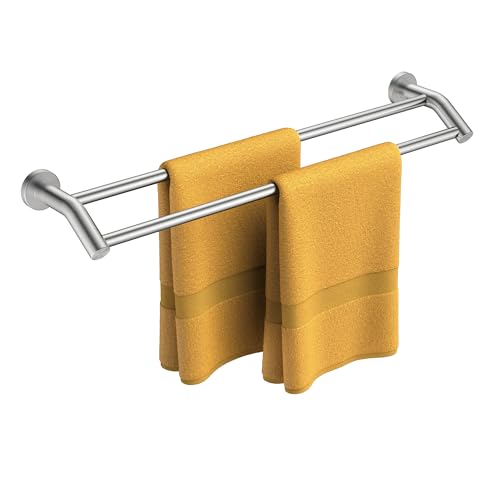 FORIOUS Double Towel Bar 30", Heavy Duty SUS304 Stainless Steel Dual Towel Racks for Bathroom Wall Mount, Space Saving Towel Rod Towel Holder Rail, Brushed Nickel - color: Stainless Steel, size: 30 Inch (Round)
