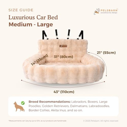Pelsbarn Luxurious Cozy Car Bed - M/L Luxury Travel Dog Bed with Safety Belt - Ultra Soft Faux Fur - Beige - color: Beige, size: Medium-Large