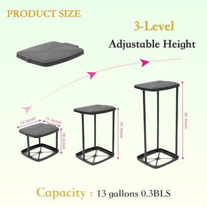 Portable Trash Bag Holder with Lid 13 Gallon Collapsible Garbage Bin for Camping, Kitchen, Outdoors Foldable Stand for 13-16 Gallon Bags Lightweight for Hiking, Picnics & Parties Black Polypropylene