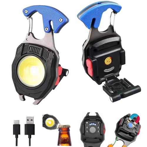 COB Keychain Work Light Keychain Flashlights 7 Light Modes,Portable Rechargeable Emergency cob Work Light with Folding Bracket Bottle Opener for Fishing,Camping and Walking - color: Blue