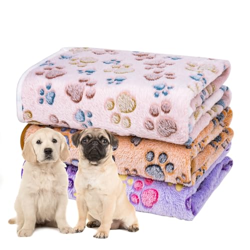 Dono 1 Pack 3 Dog Blankets for Small Dogs, Soft Fluffy Paw Print Pattern Fleece Pet Blanket Warm Sleep Mat, Puppy Kitten Blanket Doggy Mat for Dog Cat Kitten Doggy -23 * 16in (S(23 * 16"), Bone-2) - color: Lightpaw, size: Medium(30*20")