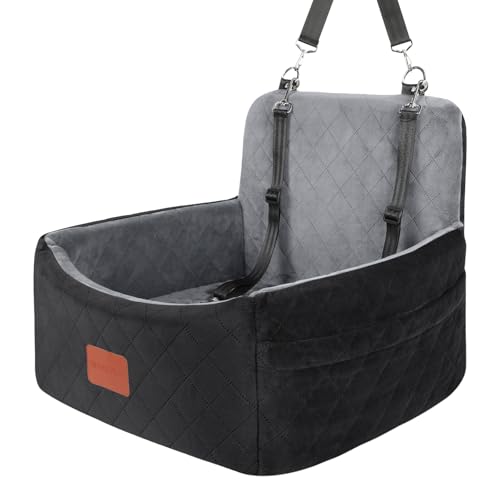 WOOAIDAGG Dog Car Seat for Small Dogs Under 30lbs, Comfy & Safe Travel Bed with Washable Cover, 2 Clip-On Safety Leashes and Pockets, Anti-Slip Base, Easy to Install(Black/Grey) - color: Black/Grey