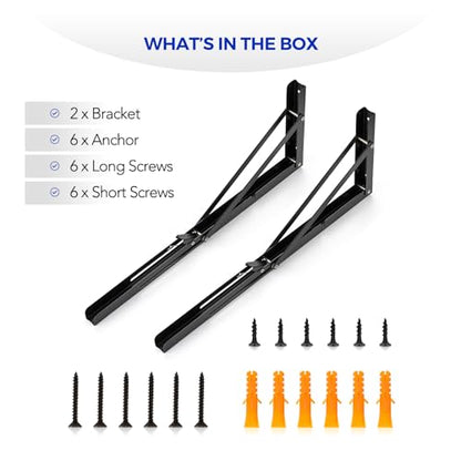 Ravinte 2 Pack 18 Inch Folding Shelf Brackets – Matte Black, Heavy Duty Collapsible Brackets for Tables and Benches – Space-Saving Design - size: 18 Inch