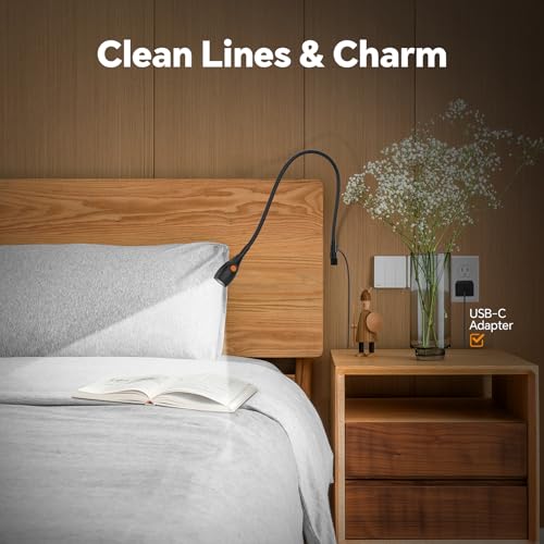Wall Mounted Reading Light, Minimalist Headboard Mount Book Light, Dimmable LED with Lamp Head Switch Reading Lamp, USB-C Powered, CRI 95+ (4000K + Amber Nightlight) (Black) - color: Black