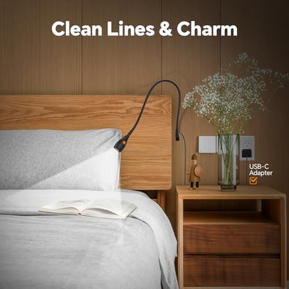 Wall Mounted Reading Light, Minimalist Headboard Mount Book Light, Dimmable LED with Lamp Head Switch Reading Lamp, USB-C Powered, CRI 95+ (4000K + Amber Nightlight) (Black) - color: Black