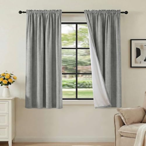 H.VERSAILTEX Linen Look 100% Blackout Curtains 45 Inches Long for Bedroom Rod Pocket 42 Inches Wide Linen Textured Thick Window Curtain Drapes with White Backing, Dove Gray, 2 Panels - color: Dove Gray, size: 42"W x 45"L (Pack of 2)