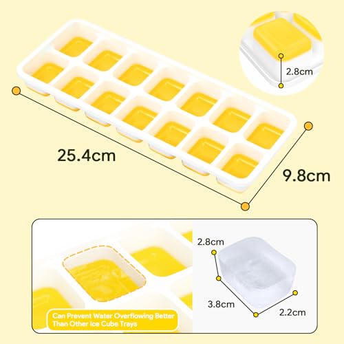 Ice Cube Trays 4 Pack, Airabc Silicone Ice Cube Trays with Removable Lid, Easy-Release Flexible 14-cube Ice Trays, LFGB Certified and BPA Free, Stackable Ice Trays with Covers for Cocktail, Freezer - color: Yellow