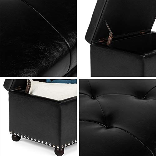 Joveco Leather Storage Ottoman, 24" Rectangle Tufted Foot Rest Stool, for Living Room Bedroom, Midnight Black - color: Midnight Black