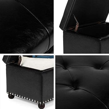 Joveco Leather Storage Ottoman, 24" Rectangle Tufted Foot Rest Stool, for Living Room Bedroom, Midnight Black - color: Midnight Black