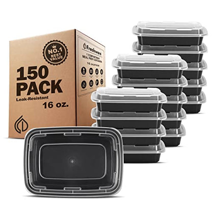 Freshware Meal Prep Containers 1 Compartment Food Storage Containers with Lids, Bento Box, BPA Free, Stackable, (16 oz), 150 count (Pack of 1) - size: 16OZ-150PK