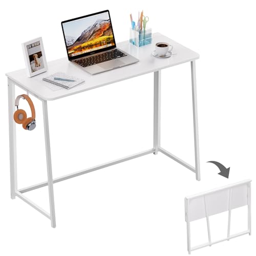 WOHOMO Folding Desk, Small Writing Desk 39.4", Space-Saving Foldable Laptop Table Writing Workstation for Home Office, Easy Assembly, White - color: White, size: Large Size:39.4 x 15.7