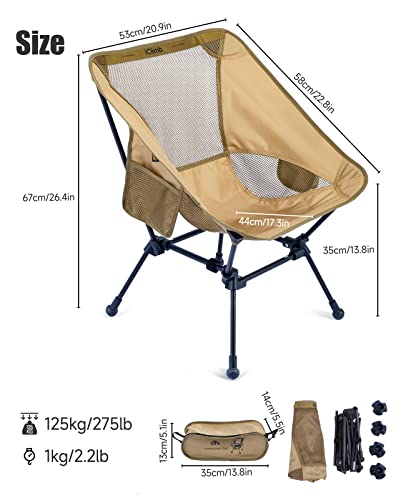 iClimb Ultralight Compact Camping Folding Beach Chair with Anti-Sinking Large Feet and Back Support Webbing (Brown- Square Frame) - color: Brown (Square Frame)
