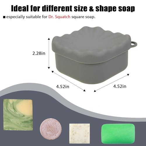 Square Travel Soap Case, Bar Soap Holder for Dr Squatch, Silicone Soap Case with Soap Saver, Portable Shampoo Bar Soap Box for Shower, Travel, Camp (Dark Gray) - color: Dark Gray