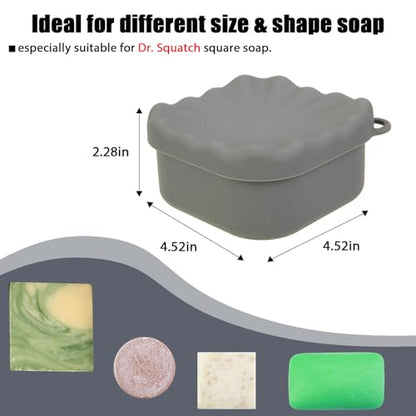 Square Travel Soap Case, Bar Soap Holder for Dr Squatch, Silicone Soap Case with Soap Saver, Portable Shampoo Bar Soap Box for Shower, Travel, Camp (Dark Gray) - color: Dark Gray
