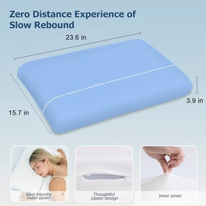 Winthome Memory Foam Pillow, Two-Sided Soft and Firm Neck Pillow for Sleeping, Suitable for Side, Back and Stomach Sleepers with Washable Cover - color: Blue