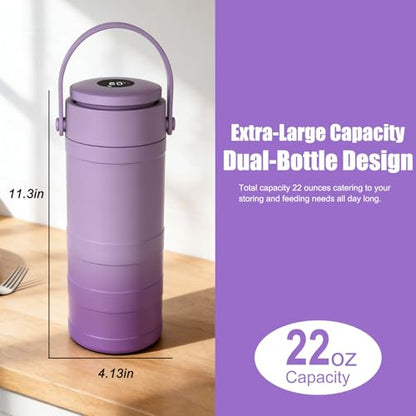 22oz Portable Breast Milk Cooler for Outdoor, withTemp Display, Life Saver with 360° Total Cooling for 24 Hours, Larger Capacity Travel Breastmilk Chiller with 2pcs Baby Bottles for Breastmilk Storage