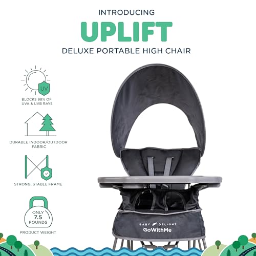 Baby Delight Go with Me Uplift Deluxe Portable High Chair | Sun Canopy | Indoor and Outdoor | Grey - color: Grey