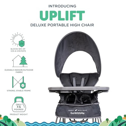Baby Delight Go with Me Uplift Deluxe Portable High Chair | Sun Canopy | Indoor and Outdoor | Grey - color: Grey